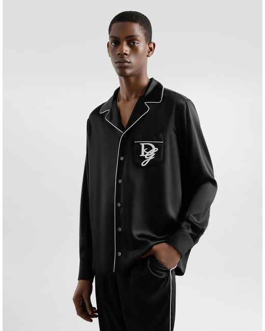 メンズ Dolce & Gabbana ロゴエンブロイダリー シルク ヴァニティシャツ Black