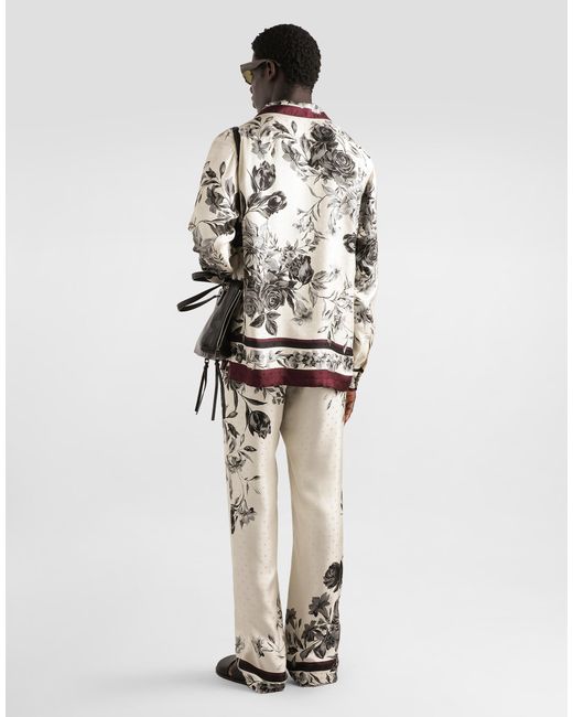 Dolce & Gabbana White Flower Bouquet-Print Twill Shirt for men