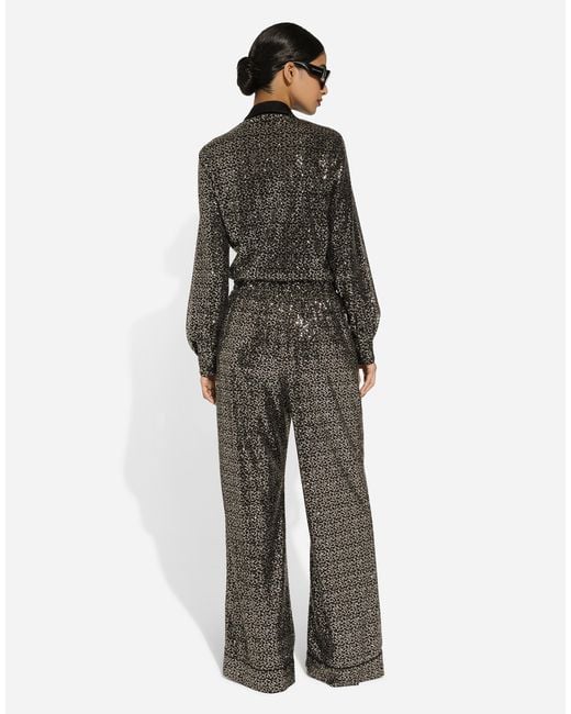 Dolce & Gabbana Gray Sequined Pajama Pants