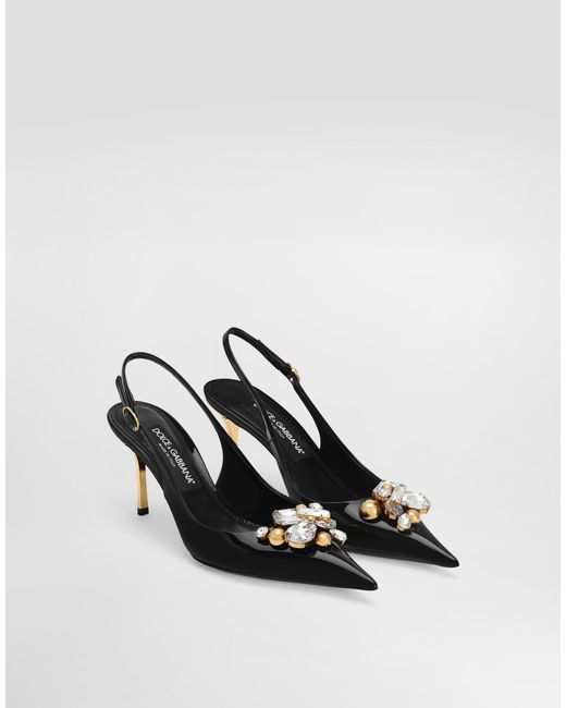 Dolce & Gabbana White Patent Leather Slingback With Embellishment