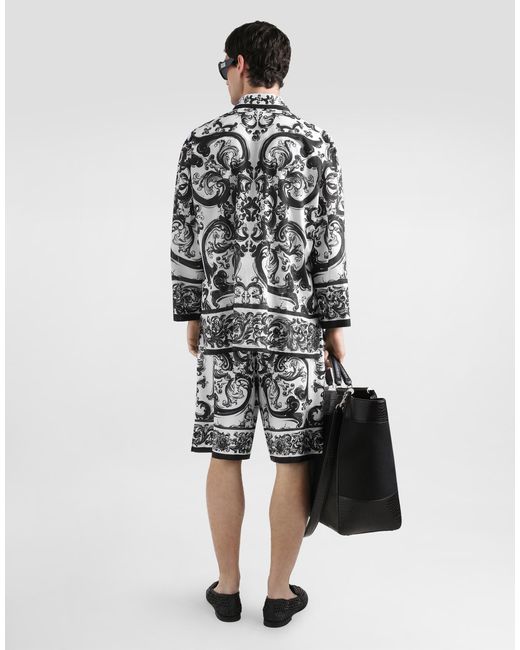 メンズ Dolce & Gabbana マヨリカプリント シルクツイル パンツ White