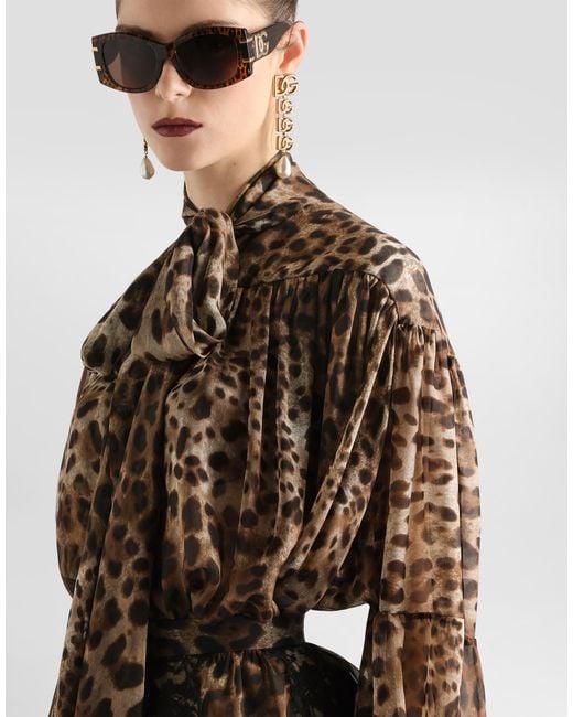 Dolce & Gabbana Brown Leo- Silk Chiffon Shirt