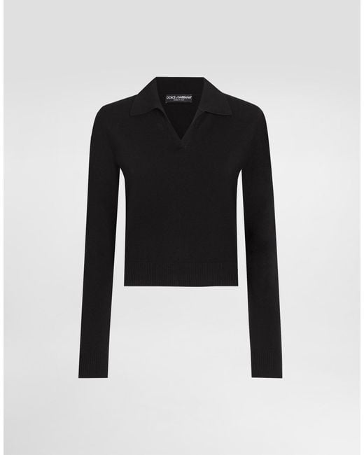 Dolce & Gabbana Black Polopullover Aus Kaschmir