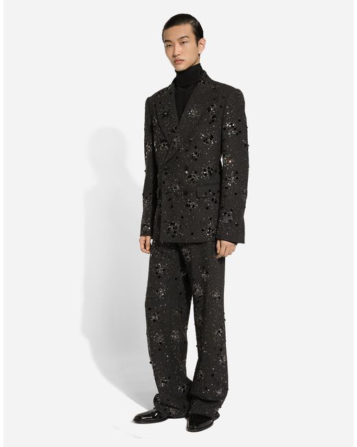 メンズ Dolce & Gabbana シシリアフィット エンブロイダリーウール ダブルブレスト ジャケット Black