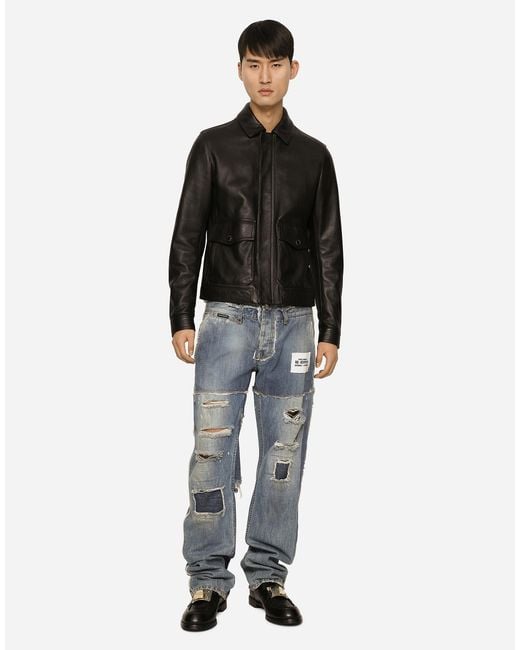Dolce & Gabbana Black Leather Jacket for men