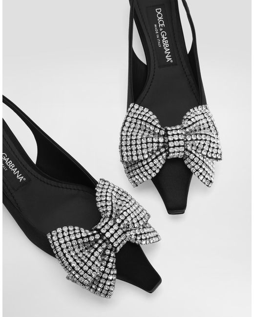 Dolce & Gabbana White Satin Slingbacks With Rhinestone Embellishment