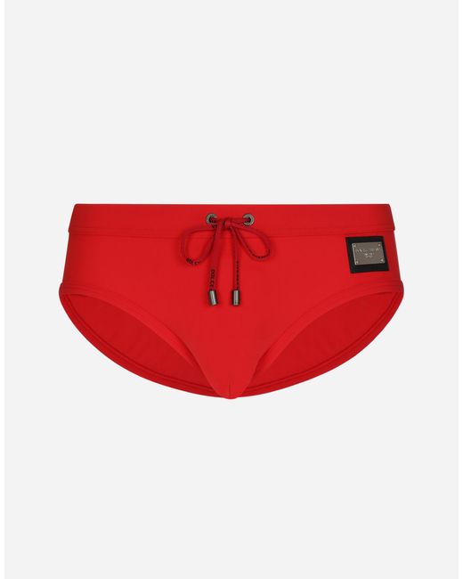 メンズ Dolce & Gabbana Swim Briefs With High-Cut Leg And Branded Tag Red