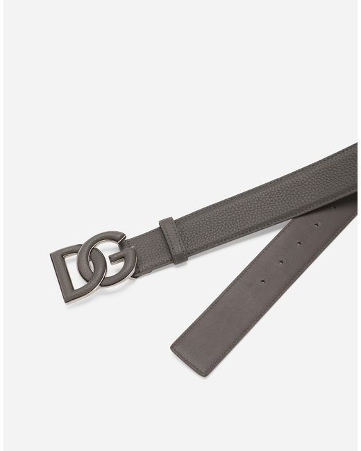 Dolce & Gabbana Gray Deerskin-Print Calfskin Belt With Logo Print for men