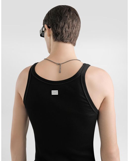 Dolce & Gabbana Black Fine-Rib Slim-Fit Singlet With Tag for men