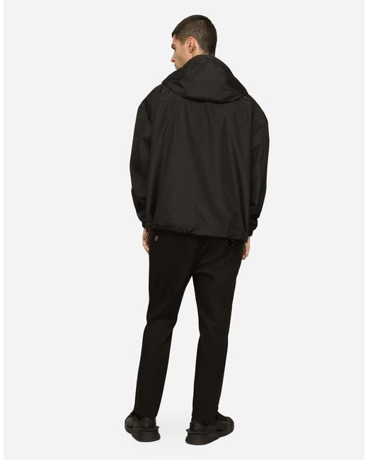 Dolce & Gabbana Black Nylon Jacket With Hood And Branded Tag for men