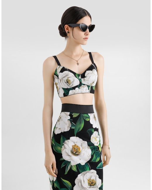 Top Bralette Elástico Con Estampado De Gardenias Dolce & Gabbana de color Multicolor