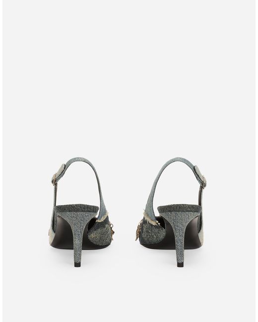 Dolce & Gabbana White Slingback Aus Patchwork-Denim