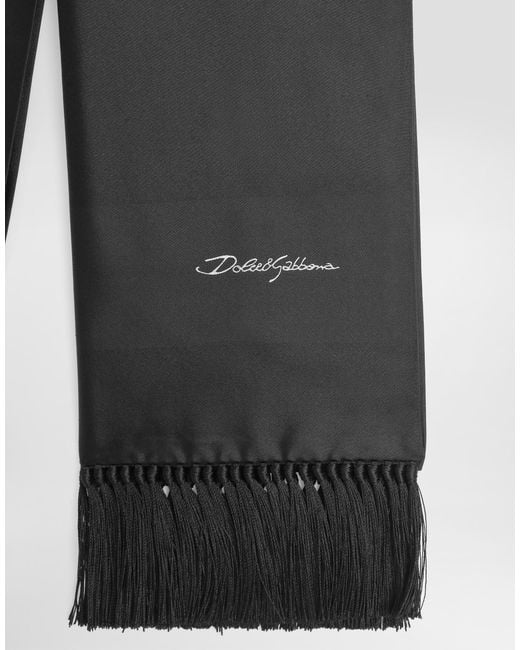 Dolce & Gabbana Black Satin Silk Fringes Neck Foulard 143.5cm x15cm Scarf