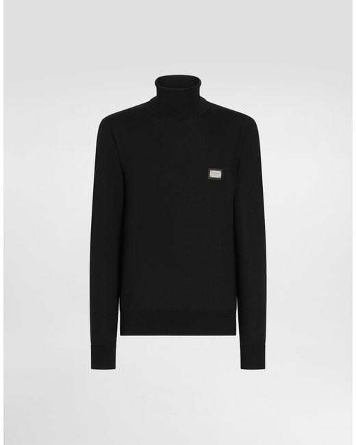 Dolce & Gabbana Black Wool Turtle-Neck Sweater With Branded Tag for men