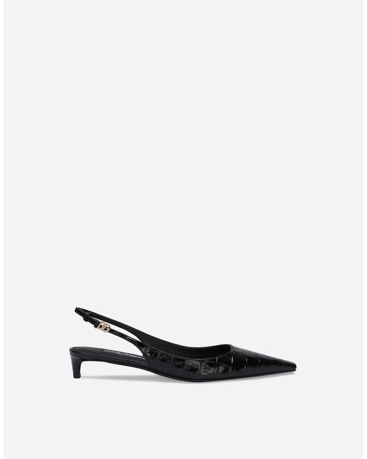 Dolce & Gabbana White Crocodile-Print Calfskin Slingbacks