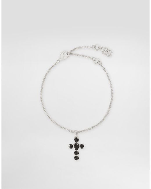 Dolce & Gabbana White Link Bracelet With Rhinestone-Detailed Cross Charms