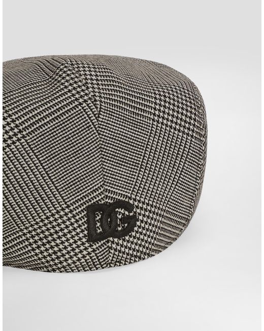 Dolce & Gabbana Gray Virgin Wool Glen Plaid Flat Cap for men