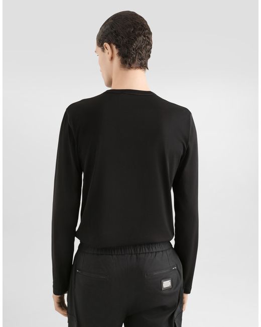 Dolce & Gabbana Black Long-Sleeved T-Shirt With Logo Tag for men