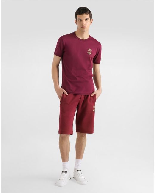Dolce & Gabbana Red Cotton T-Shirt With Embroidery for men