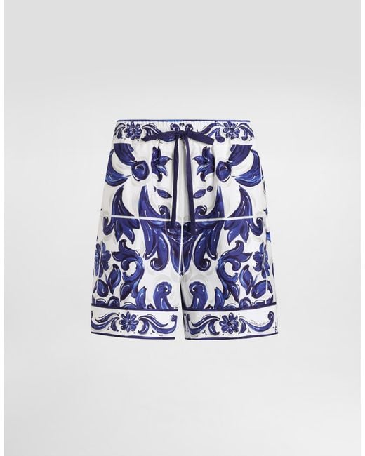 Dolce & Gabbana Blue Dg Exclusive Majolica- Poplin Shorts