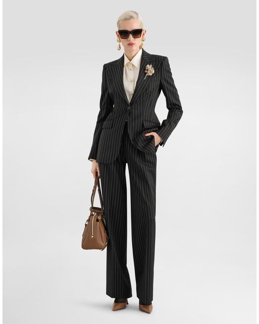 Dolce & Gabbana Black Pinstripe Wool Trousers