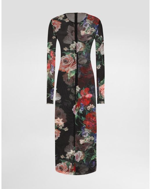 Dolce & Gabbana White Tulle Calf-Length Dress With Floral