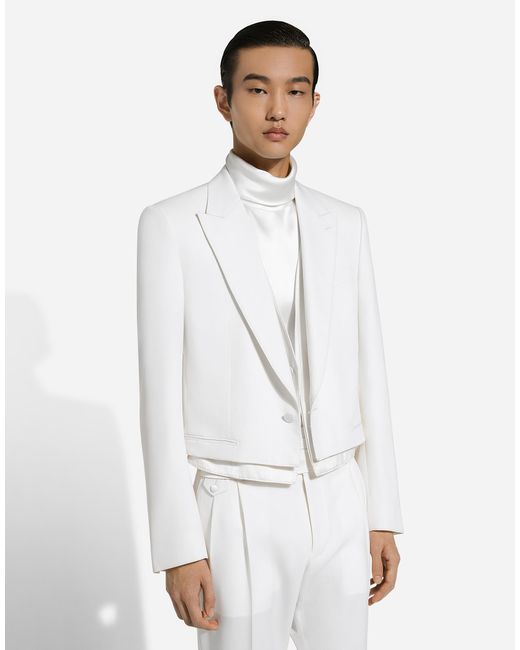 Dolce & Gabbana White Single-Breasted Sicilia-Fit Jacket With Faux Vest for men