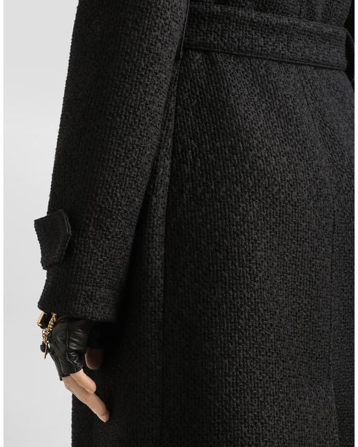 Dolce & Gabbana Black Tweed Trench Coat
