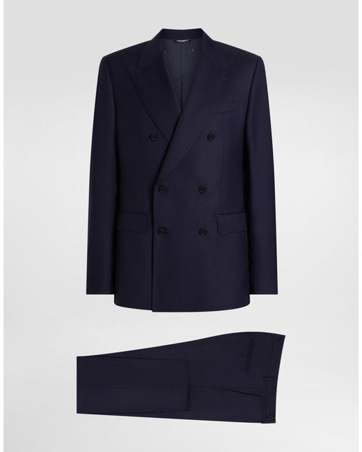 Dolce & Gabbana Double-Breasted Micro-Patterned Wool Suit in Blue für Herren