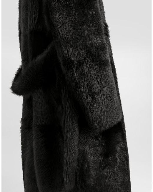 Dolce & Gabbana Black Long-Haired Shearling Coat for men