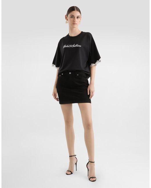 Dolce & Gabbana Black Dolce & Gabbana Embroidered Logo Crewneck T-Shirt