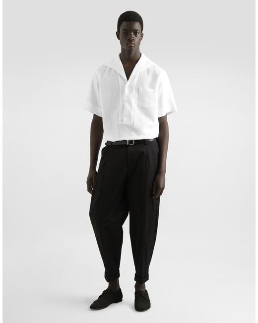 Dolce & Gabbana White Three-Button Short-Sleeved Linen Shirt for men
