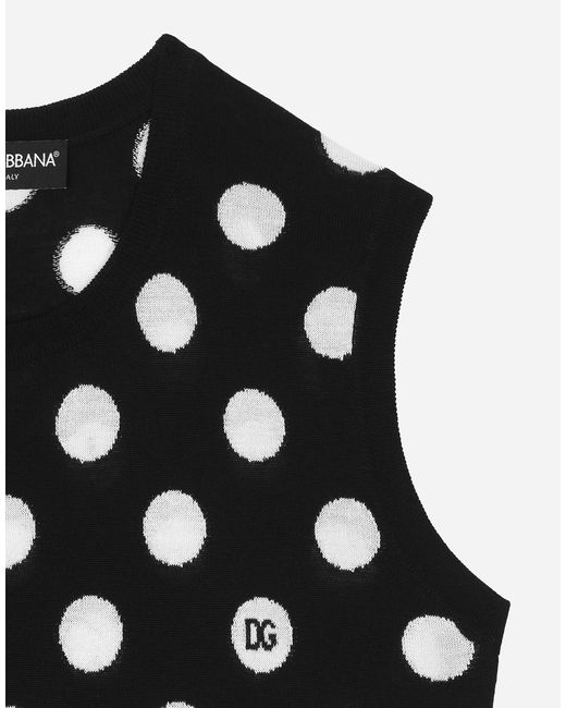 Dolce & Gabbana ドット柄 シルク＆ウール タンクトップ Black
