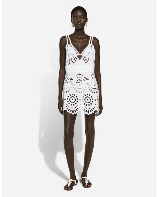 Dolce & Gabbana White Cotton Minidress With Straps And Cut-Out Detailing