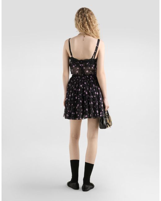 Dolce & Gabbana Black Carnations-Print Chiffon Circle Skirt