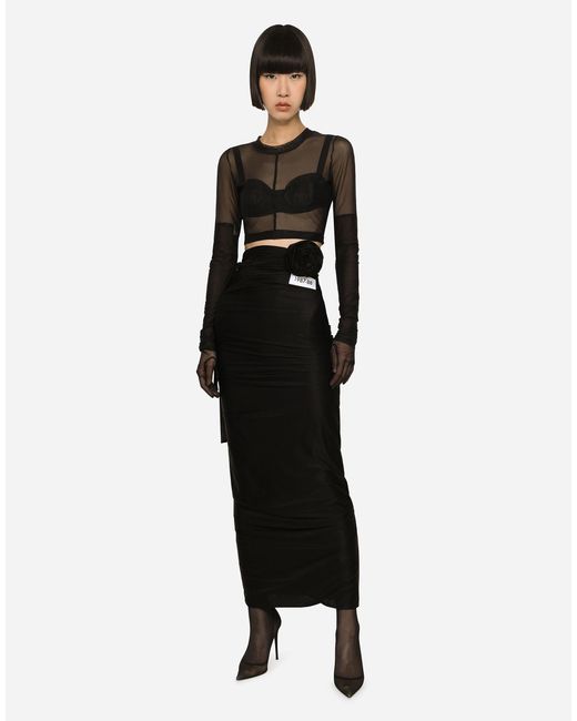 Dolce & Gabbana ロングスカート リップストップジャージー ベルト Black