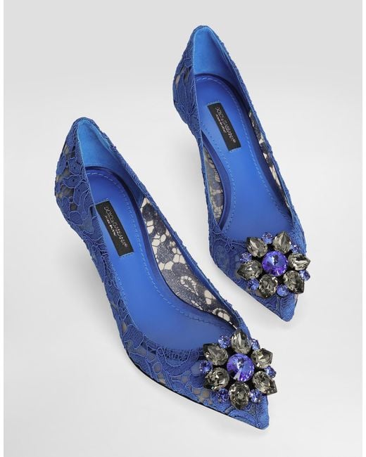 Dolce & Gabbana Blue Lace Pumps With Brooch Detailing