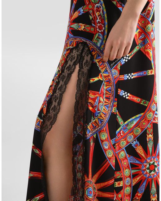 Dolce & Gabbana Red Carretto-Print Charmeuse Slip Dress