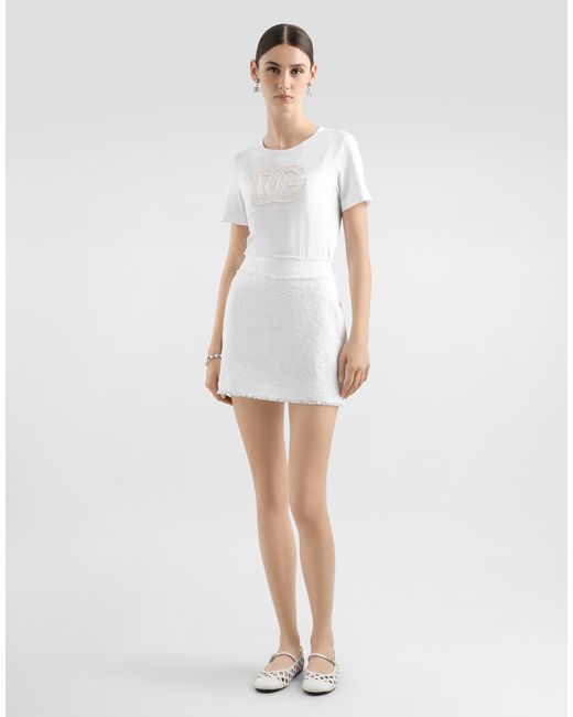 Dolce & Gabbana White Jersey T-Shirt With Dg Logo Patch