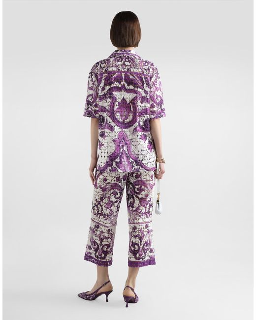 Dolce & Gabbana Majolica-Print Crochet Lace Trousers Purple
