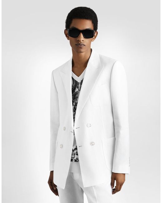 Dolce & Gabbana White Portofino Double-Breasted Linen Jacket for men