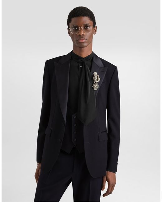 Dolce & Gabbana Black Single-Breasted Wool Tuxedo Sicilia Light Suit for men