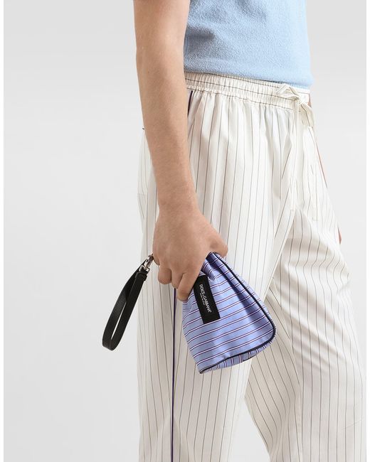 Dolce & Gabbana Blue Calfskin And Striped Poplin Handbag for men