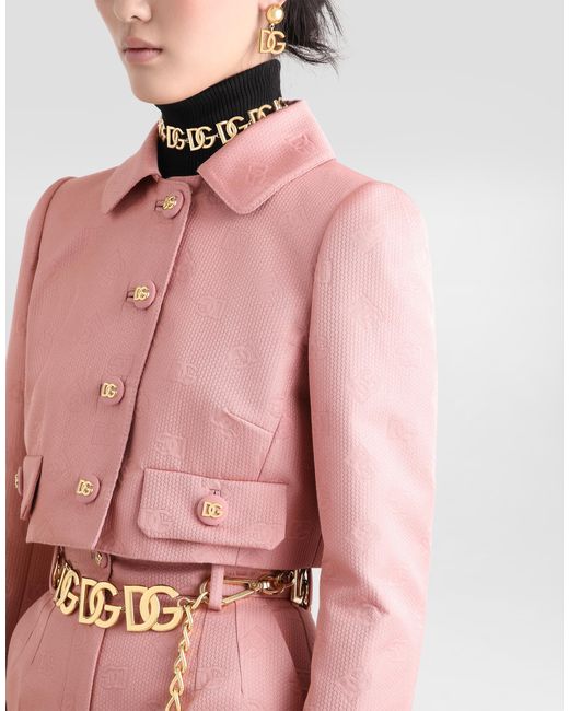 Short Quilted Jacquard Jacket With All-Over Dg Logo Dolce & Gabbana de color Pink