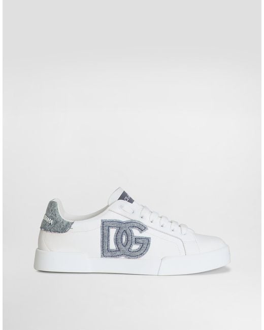 Dolce & Gabbana White Calfskin Portofino Light Sneakers