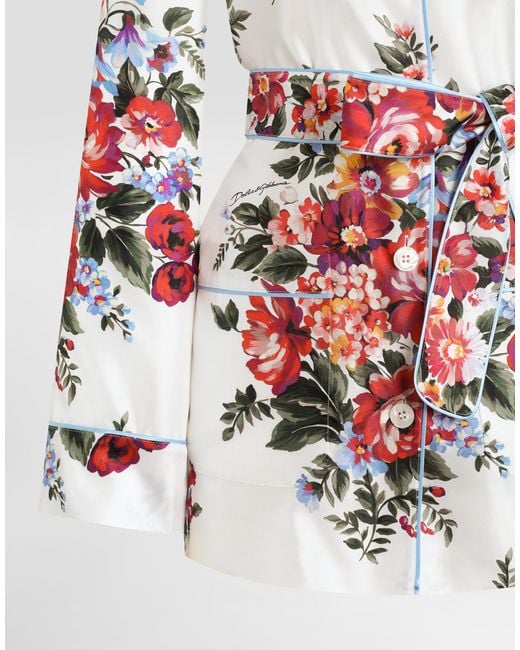 Dolce & Gabbana White Flower Bouquet-Print Twill Shirt