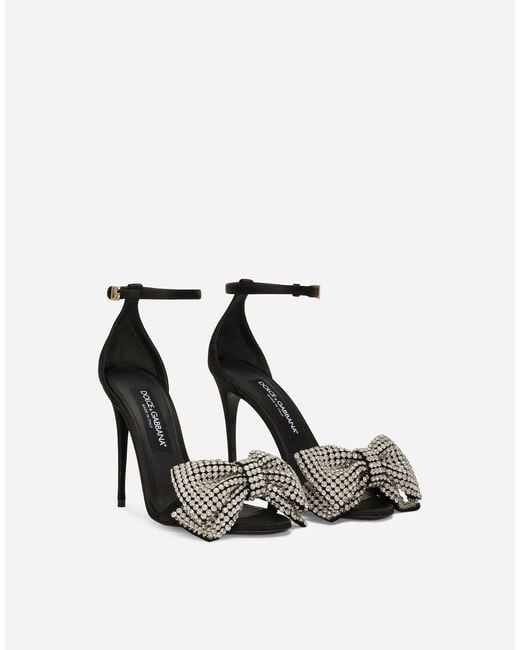 Dolce & Gabbana White Rhinestone-Embellished Satin Bow Sandals