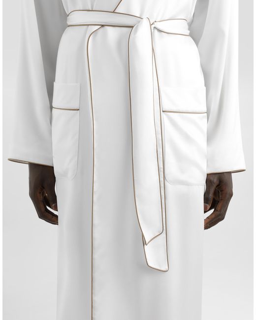 Dolce & Gabbana White Silk Robe With Embroidery for men