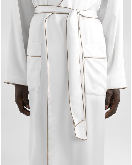 Dolce & Gabbana White Silk Robe With Embroidery for men