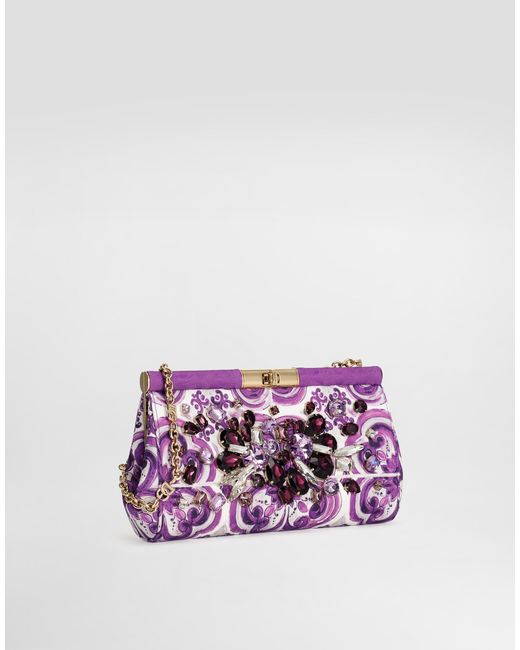 Dolce & Gabbana Purple Brocade-Print Embroidered Marlene Shoulder Bag